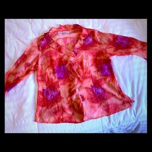 Orange Hot Pink Purpleblousy button down. Pretty paired with white pants